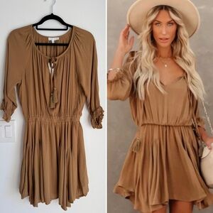 Miou Muse Women’s 3/4 Quarter Sleeve Bohemian Tassel Mini Dress Size Small NEW